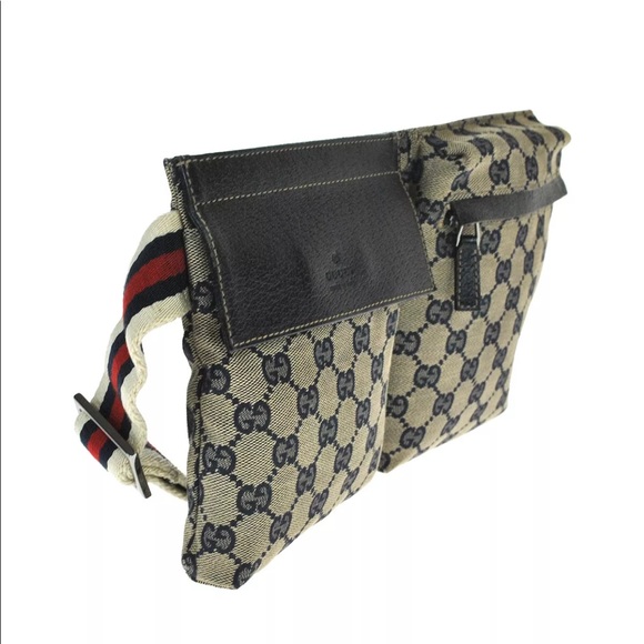 Authentic Gucci navy & grey monogram canvas waist bag fanny pack bum bag - Picture 2 of 14